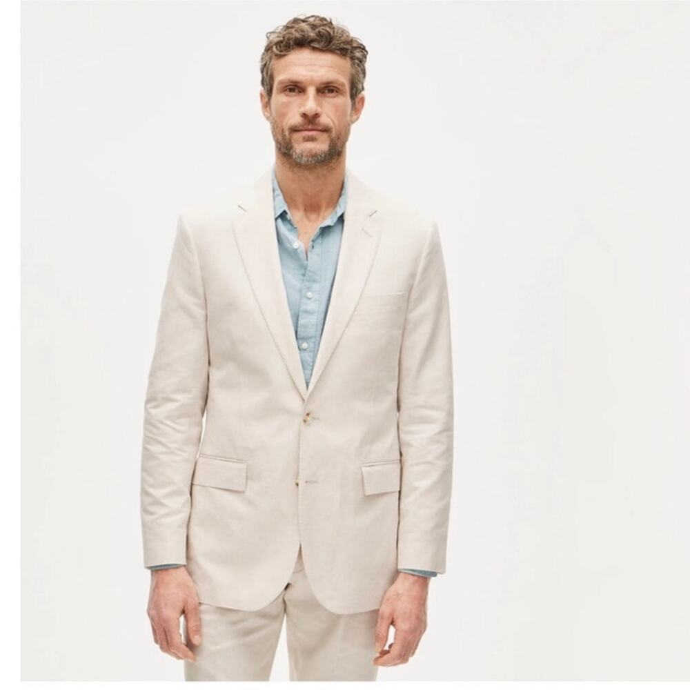 J. Crew Ludlow Slim-Fit Suit Jacket Cream Irish Cotton-Linen Blend Size 44 NWT